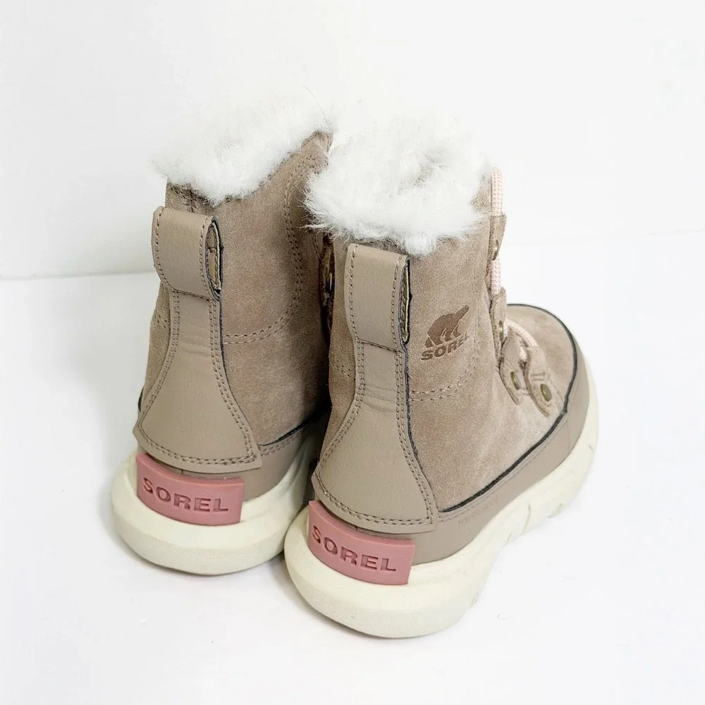 Sorel Explorer II Boots Girls Sz 9 Taupe Brown Waterproof Faux Fur Winter Snow